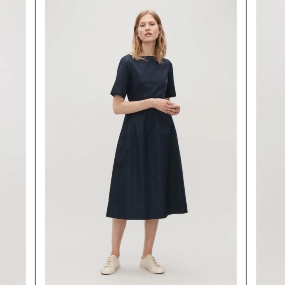 COS Navy Fitted Midi A-Line Dress